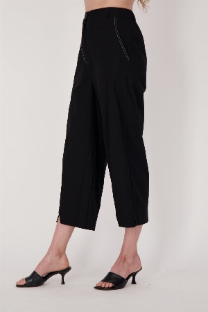 SPANNER Pantalon à jambe droites fendue à l'ourlet devant C-Noir