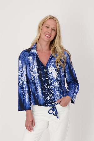 SPANNER Blouse imprimée avec lien à l'ourlet C-Bleu