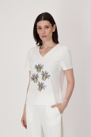 SPANNER T-Shirt avec abeilles en strass devant C-Ivoire