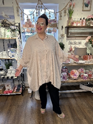 ANGELA MARA Tunique surdimensionnée à manches courtes C- Beige