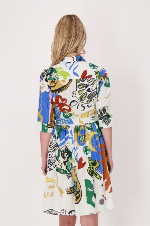 GABBY ISABELLA Robe-chemisier ceinturée à jupe plissée C-Multi