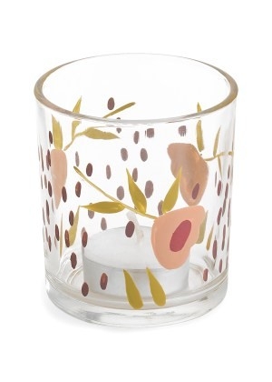 ADV Petit bougeoir de verre à motif floral C- Multi