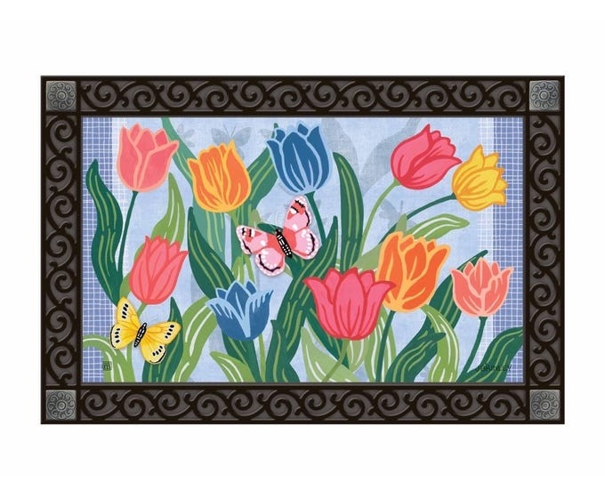 STUDIO M Tapis interchangeable 18X30po Motif: Tulipes Papillons