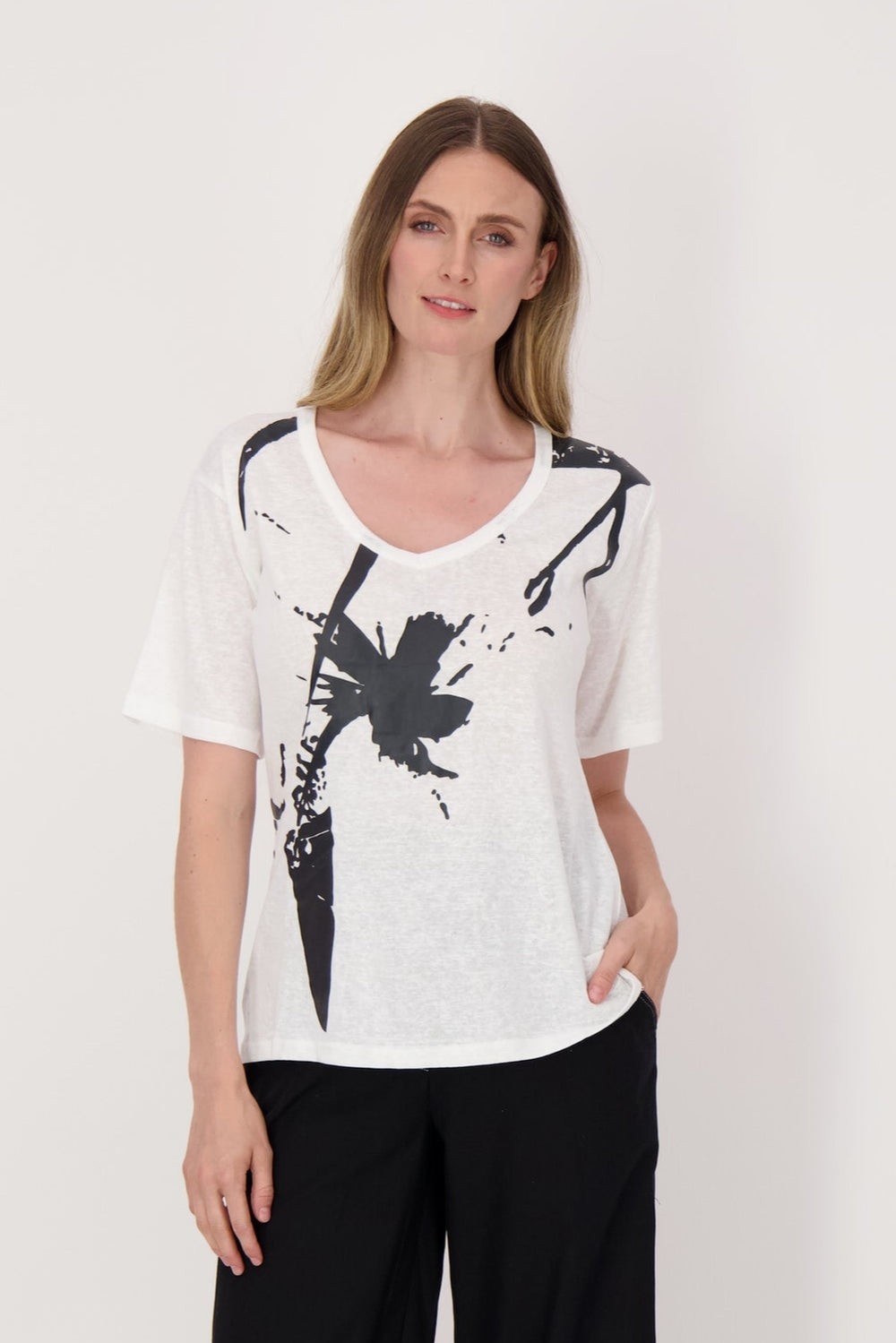 SPANNER T-Shirt à imprimé de style éclaboussé en noir C- Blanc