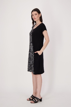 SPANNER Robe à motif assymétrique uni et rayé C- Noir