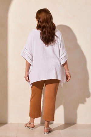 TRIBAL Blouse kaftan avec bordure fantaisie C- Blanc