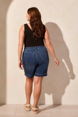 TRIBAL Bermudas pull on à jambes larges C- Bleu orageux