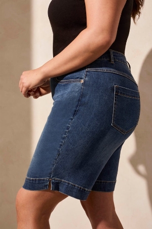TRIBAL Bermudas pull on à jambes larges C- Bleu orageux