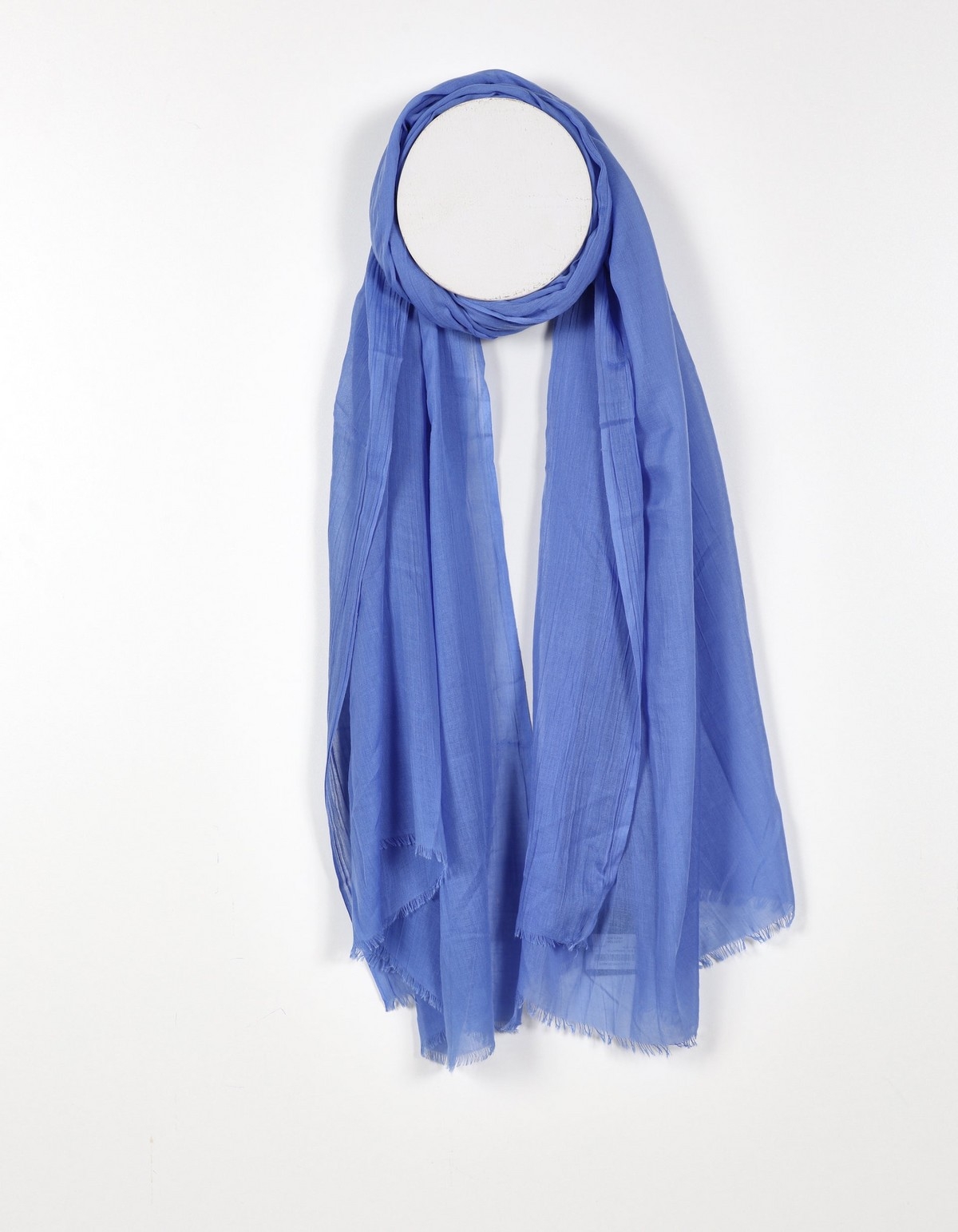 TOM & EVA Foulard léger uni à bords effilochés C-Bleu moyen