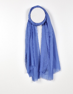 TOM & EVA Foulard léger uni à bords effilochés C-Bleu moyen