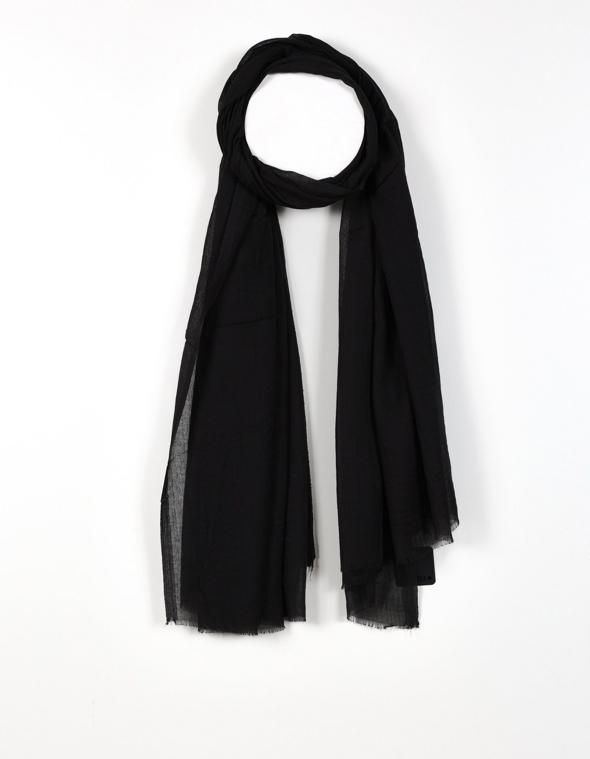 TOM & EVA Foulard léger uni à bords effilochés C-Noir