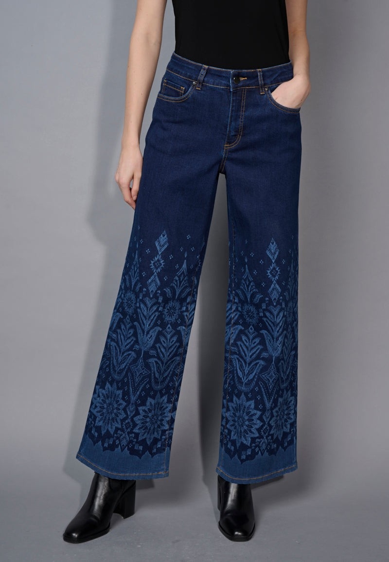 Pantalon DKNY Jeans Femme Taille 8 Jambe Large Lavé Foncé Bleu