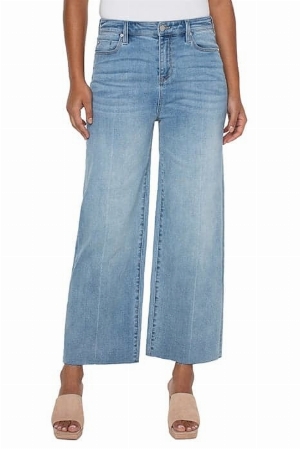 LIVERPOOL Jeans à jambes larges à ourlet effiloché C-Bleu pâle