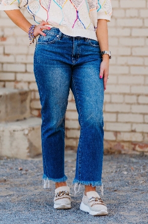 LIVERPOOL Jeans à ourlet effiloché C- Bleu moyen Taille 0
